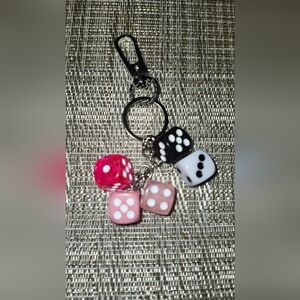 Hand Crafted Black and Pink Dice Key Chain/Bag Charm